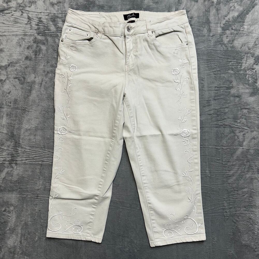 Earl Jean‎ Capri Pants Women's Sz 10 White Embroidered